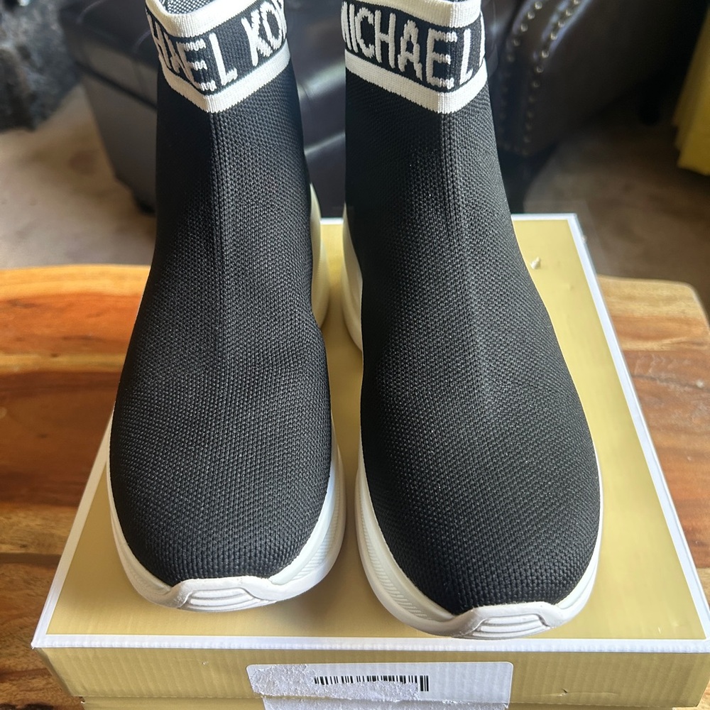 Michael Kors Black and White Knit High-Top Sneakers